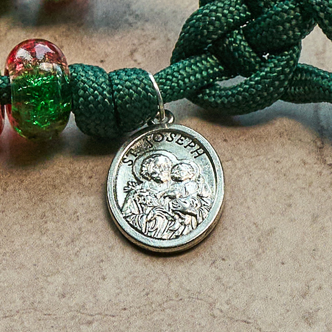 Christianartworkshop Holy Family Blessing Christmas Paracord Rosary with Glossy Red Green Beads - image 9