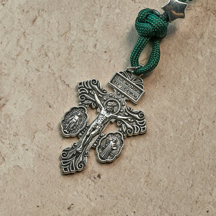 Christianartworkshop Holy Family Blessing Christmas Paracord Rosary with Glossy Red Green Beads - image 10