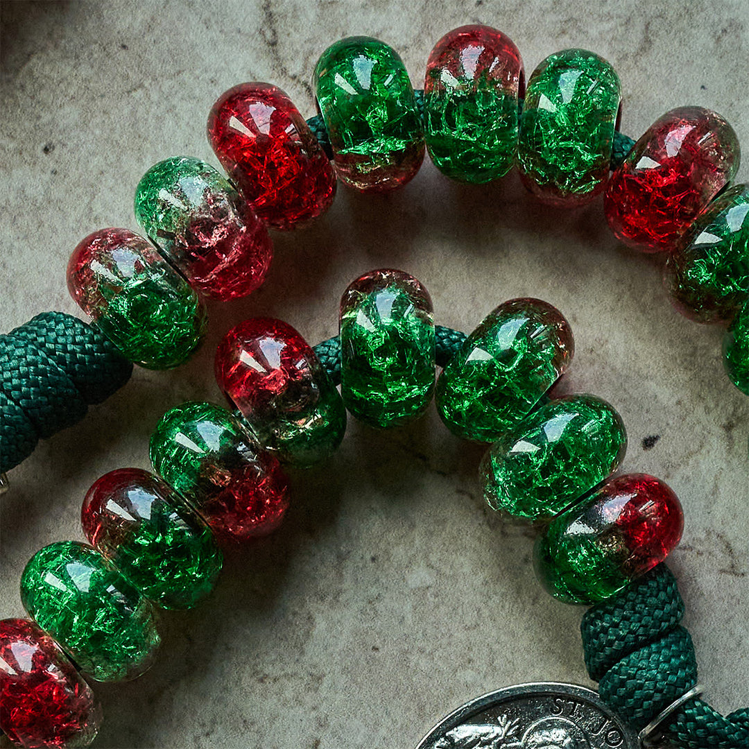 Christianartworkshop Holy Family Blessing Christmas Paracord Rosary with Glossy Red Green Beads - image 13