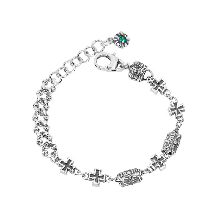 Christianartworkshop Classic 925 Sterling Silver Cross Bracelet with Gothic Floral Beads - image 4