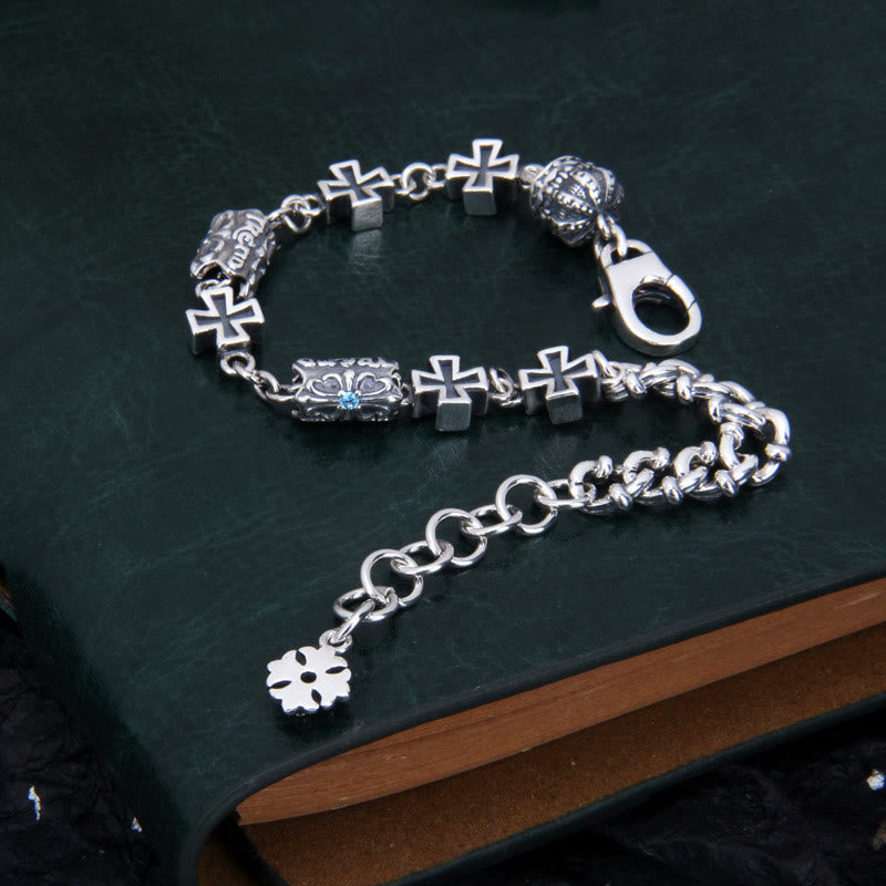 Christianartworkshop Classic 925 Sterling Silver Cross Bracelet with Gothic Floral Beads - image 2