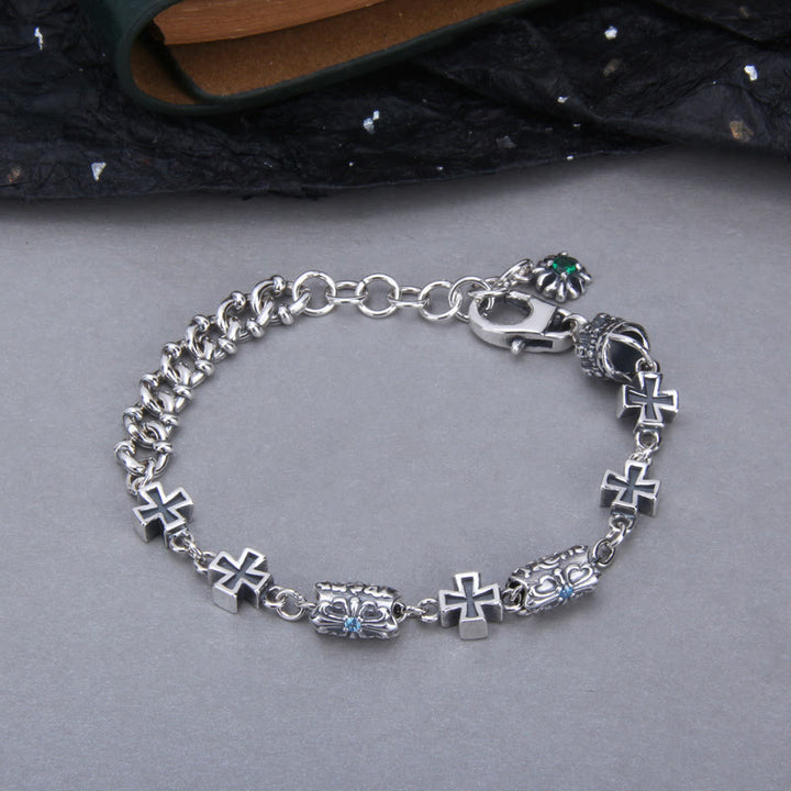 Christianartworkshop Classic 925 Sterling Silver Cross Bracelet with Gothic Floral Beads - image 3