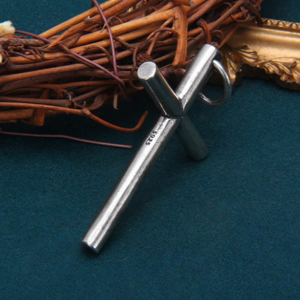 Christianartworkshop Bold Minimal Sterling Silver Cross Necklace in Square and Round Bar - image 5