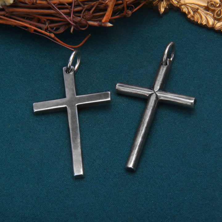 Christianartworkshop Bold Minimal Sterling Silver Cross Necklace in Square and Round Bar - Square Bar Cross - image 0