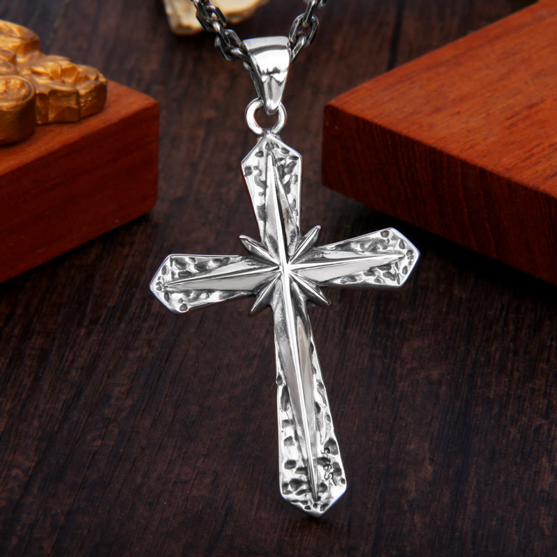 Christianartworkshop Gothic Inspired Sterling Cross Pendant Necklace with Carved Starburst - image 1