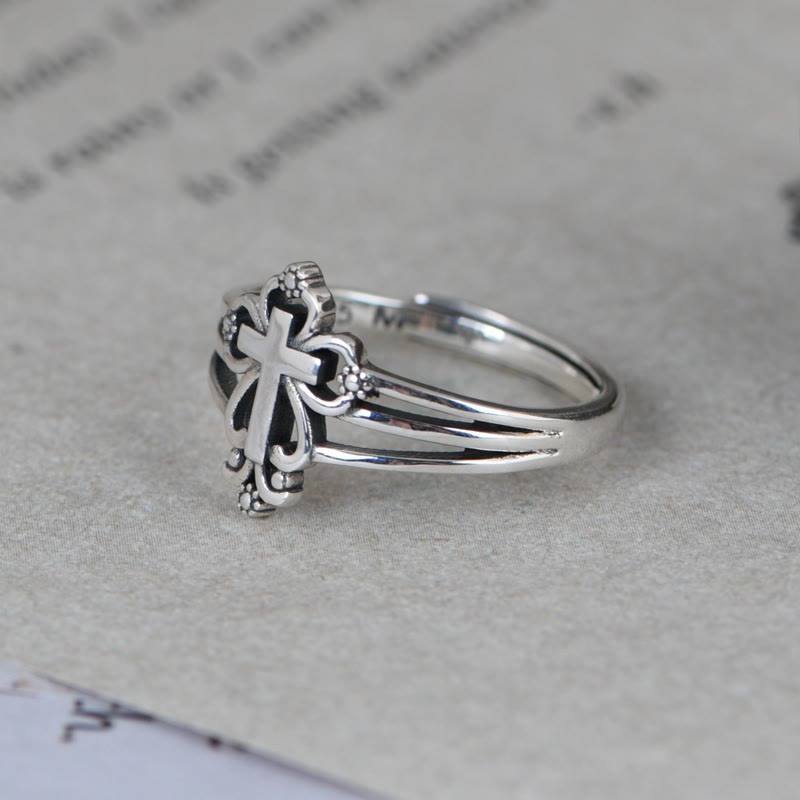 Christianartworkshop Cathedral Style Sterling Ornate Cross Ring with Floral Scrolls - image 2