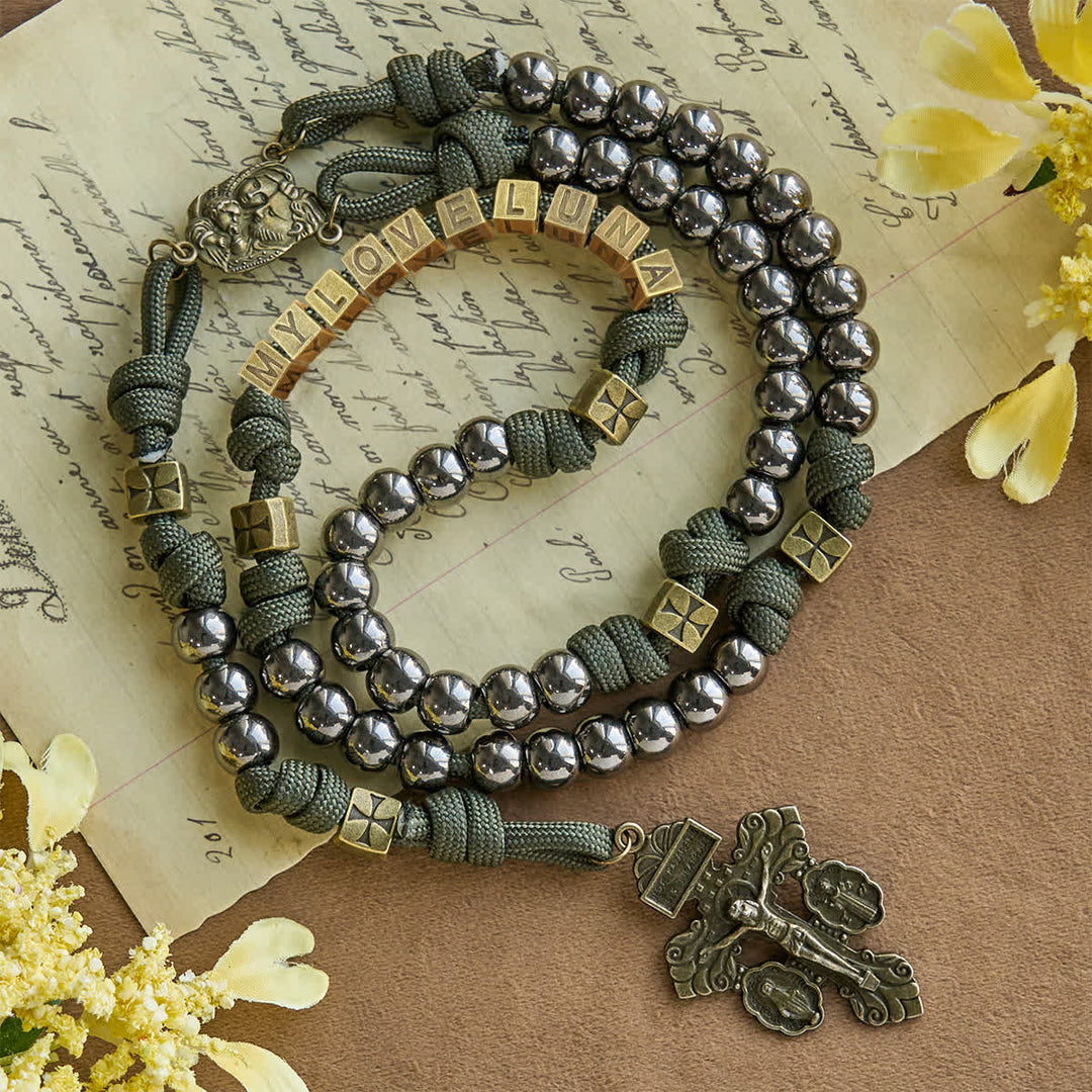 Christianartworkshop Military - Style Paracord Rosary: Silver-Toned Beads & Brass JESUS - image 9