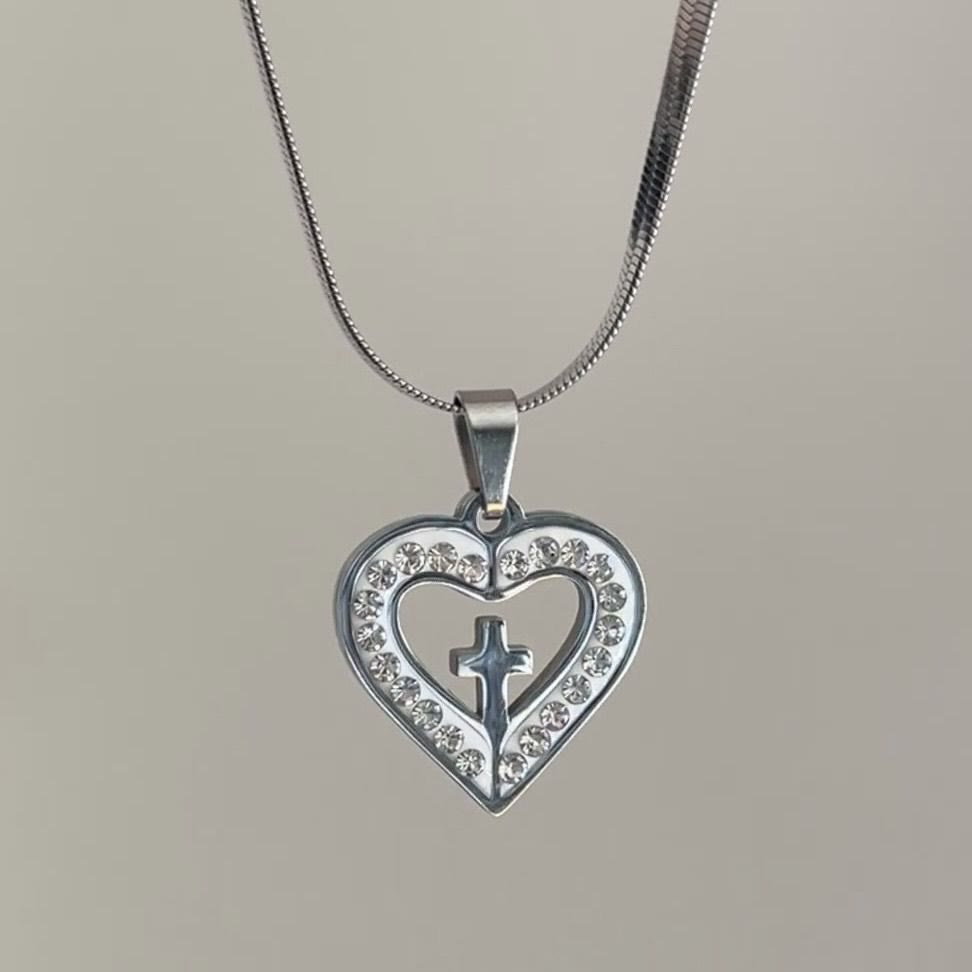Christianartworkshop Classic Style Sparkling Halo Heart Cross Necklace: Keep Christ at Heart - Cross - image 0