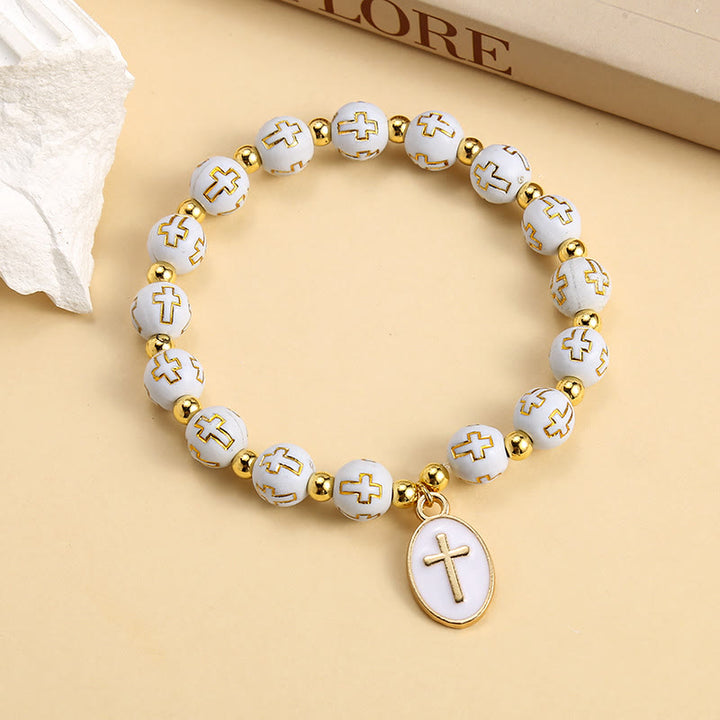 Christianartworkshop Elegant Clean White & Golden Cross Bead Bracelet: Pure Grace Every Day - image 4