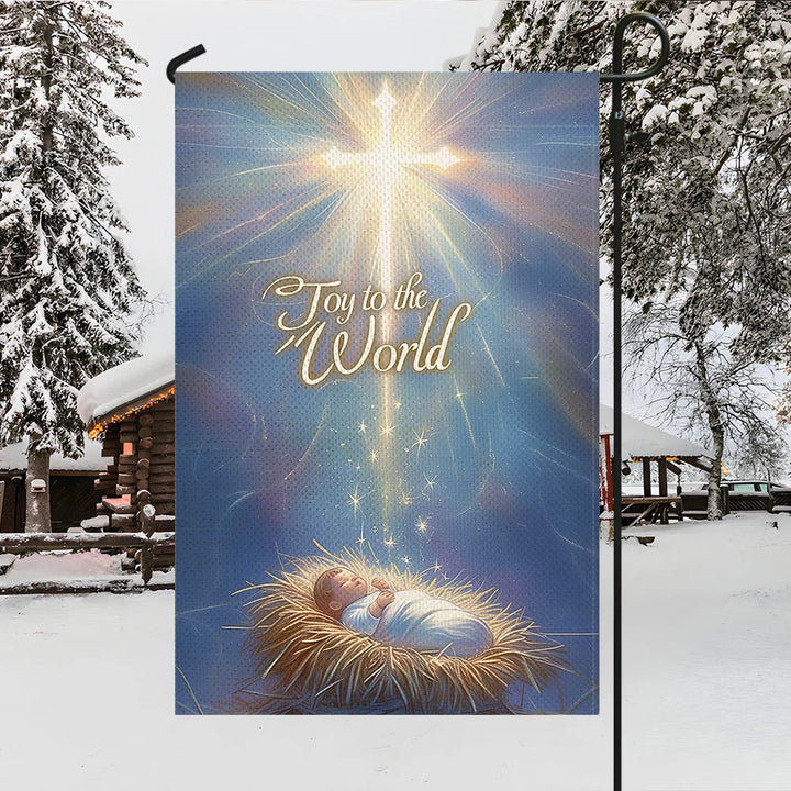 Christianartworkshop Blue - Toned Joy to the World Nativity Garden Flag with Glowing Cross - image 3