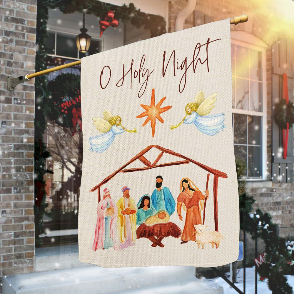Christianartworkshop Angels Playing Horn O Holy Night Nativity Garden Flag - 90×150cm (3×5 ft.) - image 0