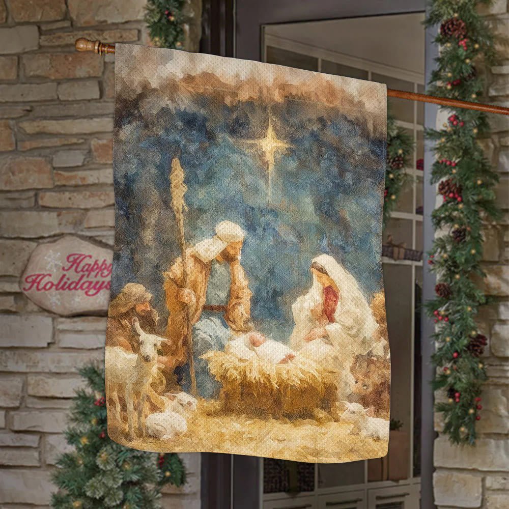 Christianartworkshop Soft - Toned Nativity Garden Flag: Holy Family, Animals & Star - image 1