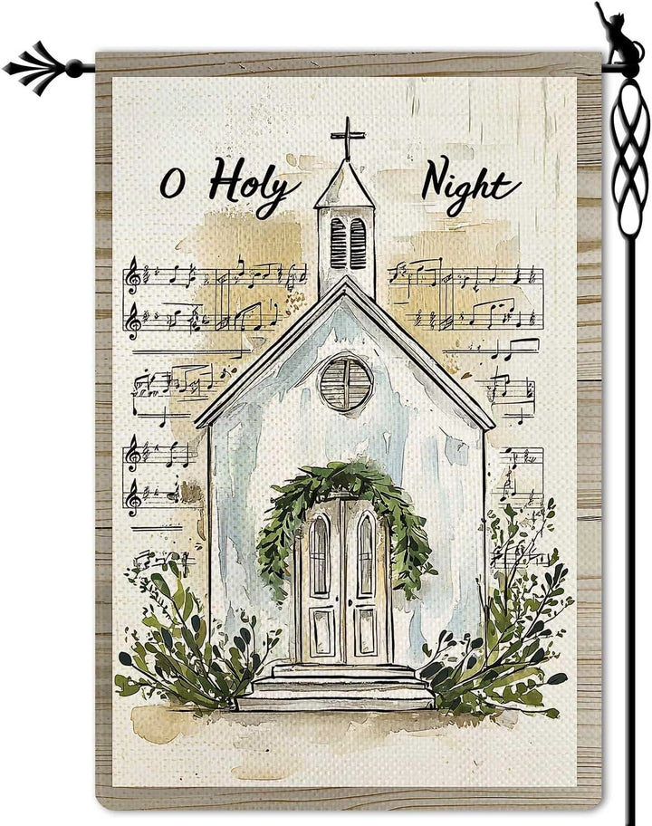 Christianartworkshop Music Notes & Church O Holy Night Christmas Garden Flag - image 6