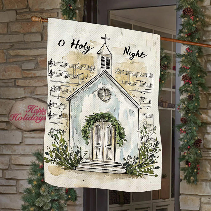 Christianartworkshop Music Notes & Church O Holy Night Christmas Garden Flag - image 2