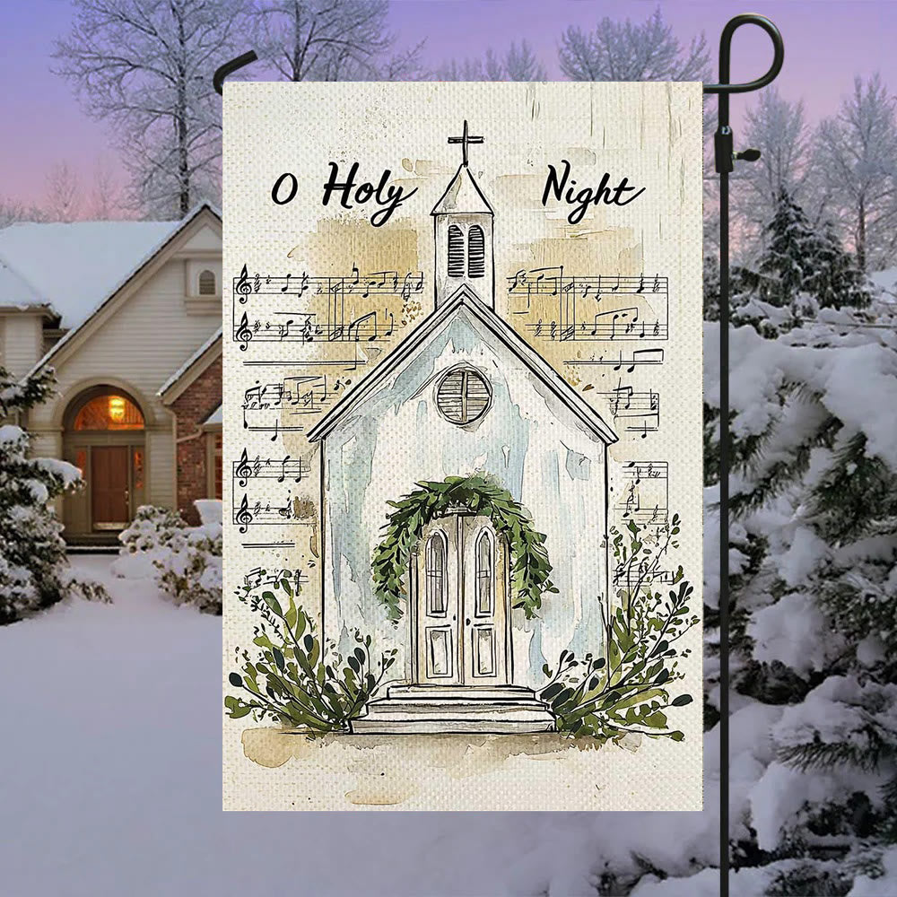 Christianartworkshop Music Notes & Church O Holy Night Christmas Garden Flag - image 1