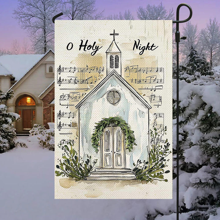 Christianartworkshop Music Notes & Church O Holy Night Christmas Garden Flag - image 1