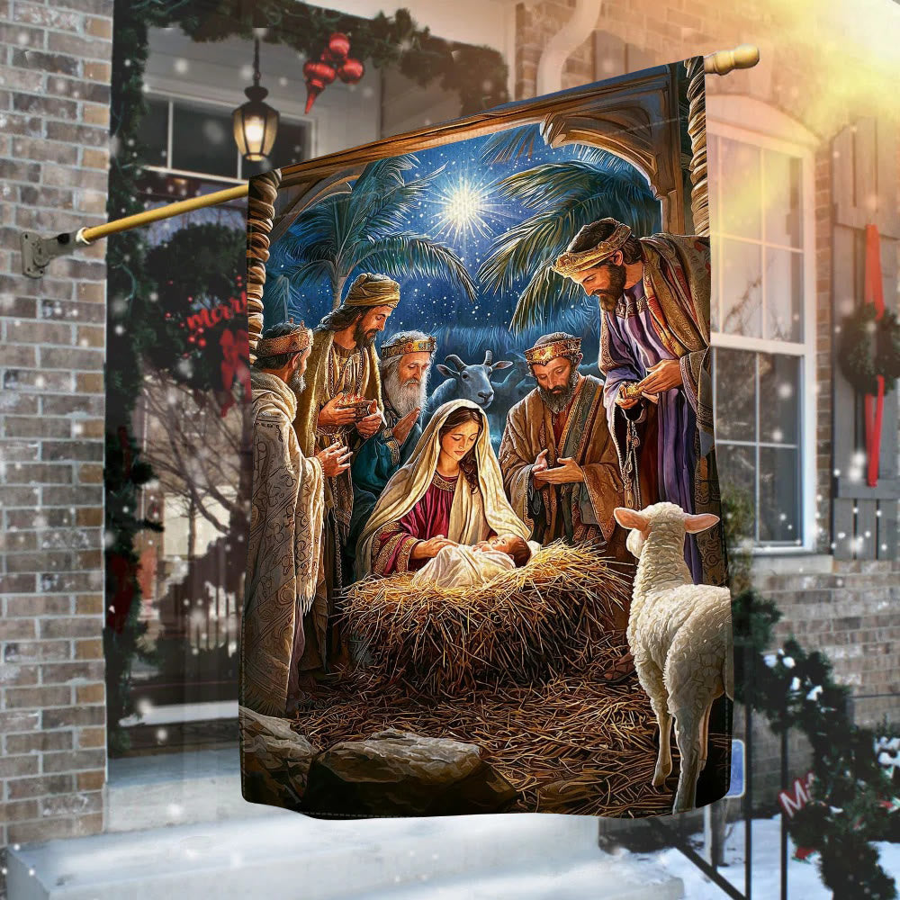 Christianartworkshop Sacred Atmosphere Nativity Garden Flag: Three Wise Men & Baby Jesus - image 1