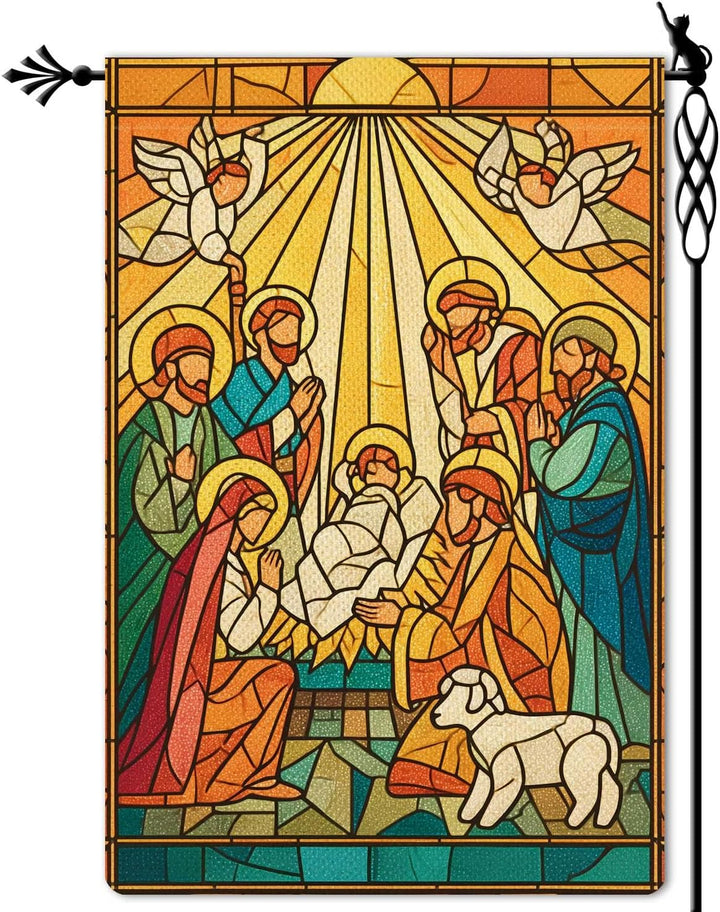 Christianartworkshop Radiant Stained Nativity Garden Flag - Bright Christmas Faith Scene - image 6
