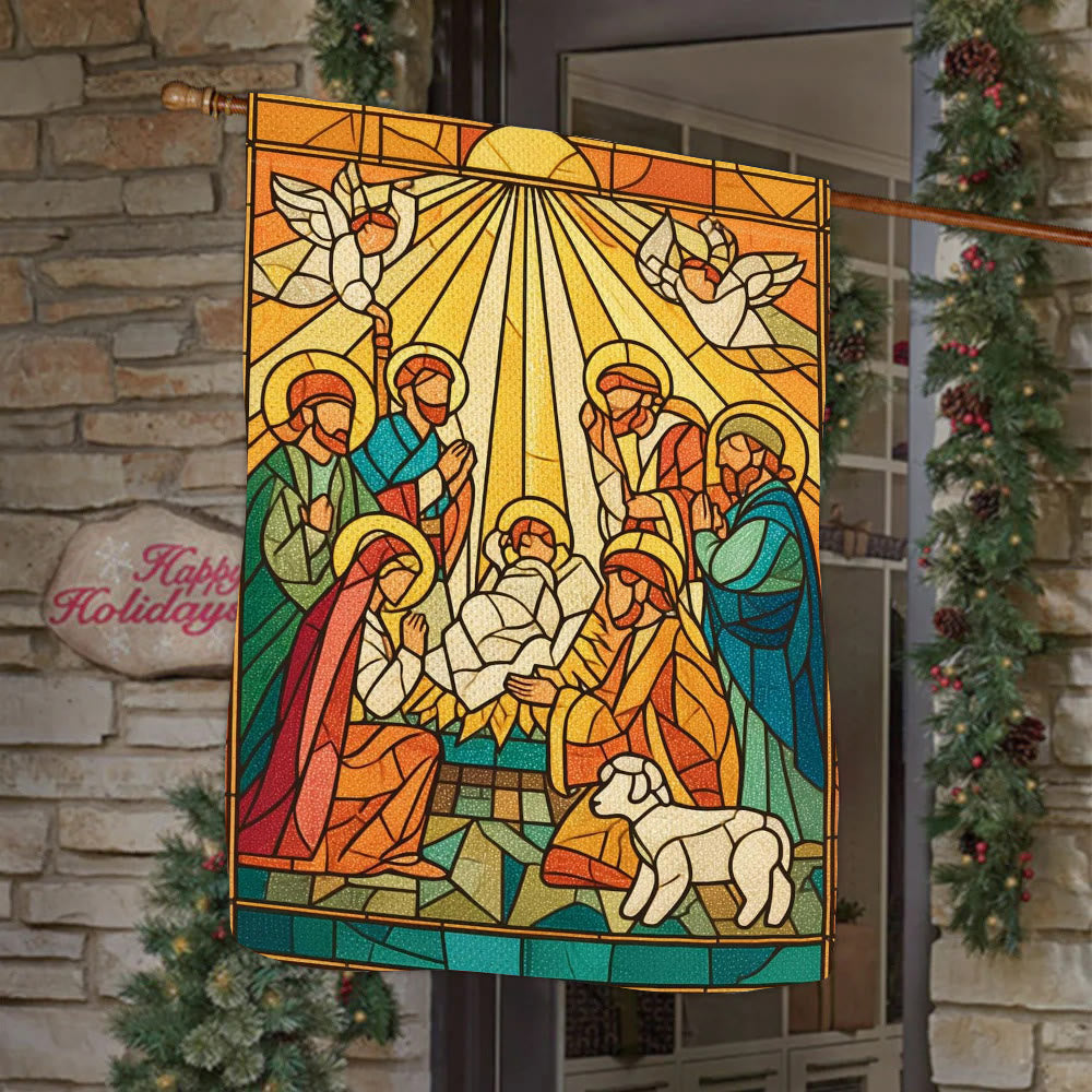 Christianartworkshop Radiant Stained Nativity Garden Flag - Bright Christmas Faith Scene - image 1