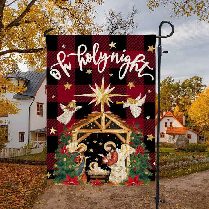 Christianartworkshop Traditional O Holy Night Buffalo Plaid Nativity Garden Flag with Angels - image 4