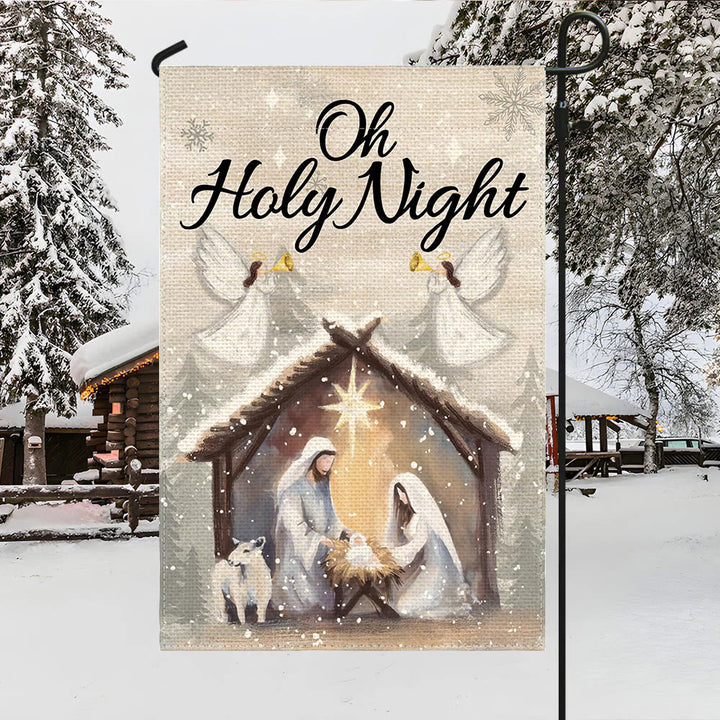 Christianartworkshop Snowy Oh Holy Night Nativity Garden Flag - Faith - Filled Christmas Scene - 90×150cm (3×5 ft.) - image 0