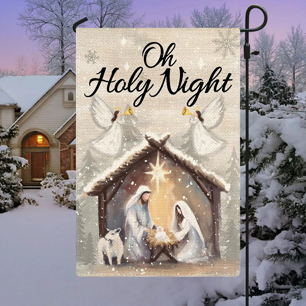 Christianartworkshop Snowy Oh Holy Night Nativity Garden Flag - Faith - Filled Christmas Scene - image 1