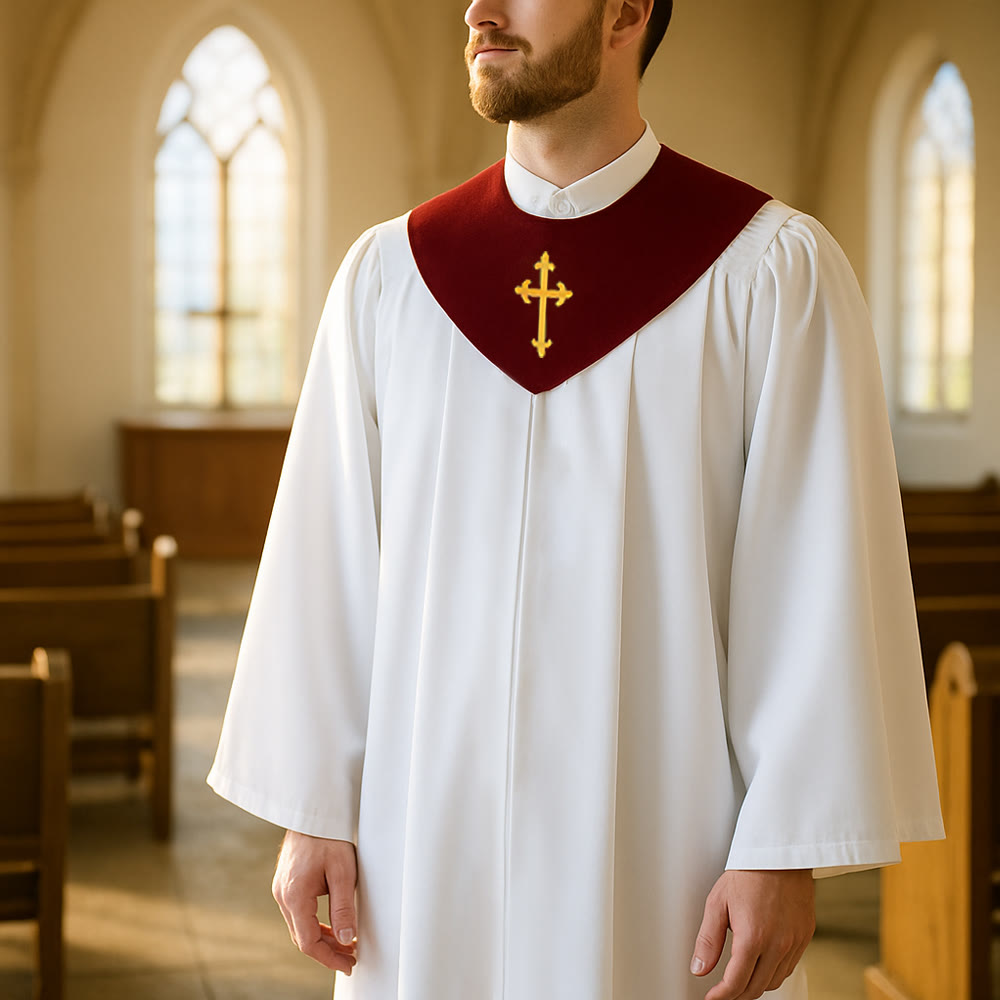 Christianartworkshop Divine Clergy Robe for Religious Services - Cross Accent Yoke - Maroon - 3XL - image 12