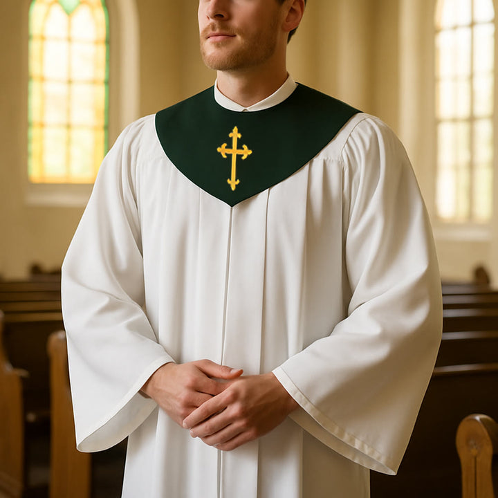 Christianartworkshop Divine Clergy Robe for Religious Services - Cross Accent Yoke - Green - 3XL - image 14