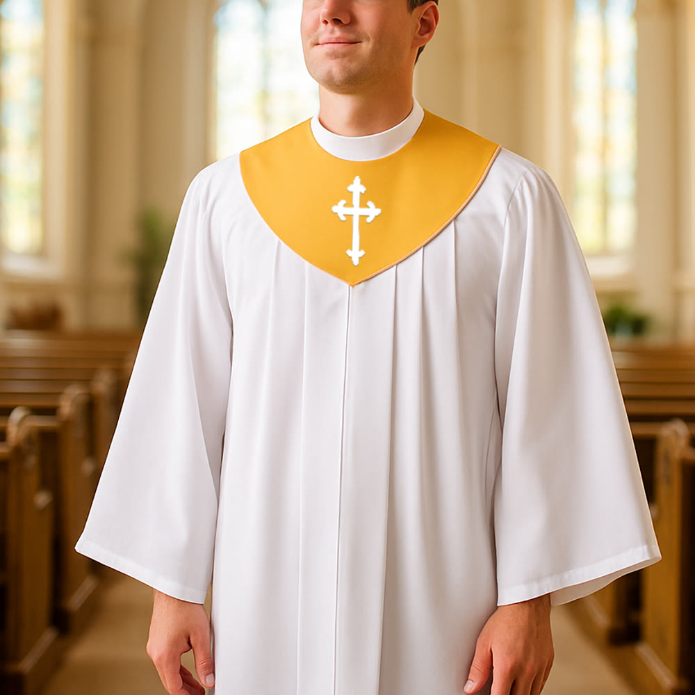 Christianartworkshop Divine Clergy Robe for Religious Services - Cross Accent Yoke - Golden - 3XL - image 7