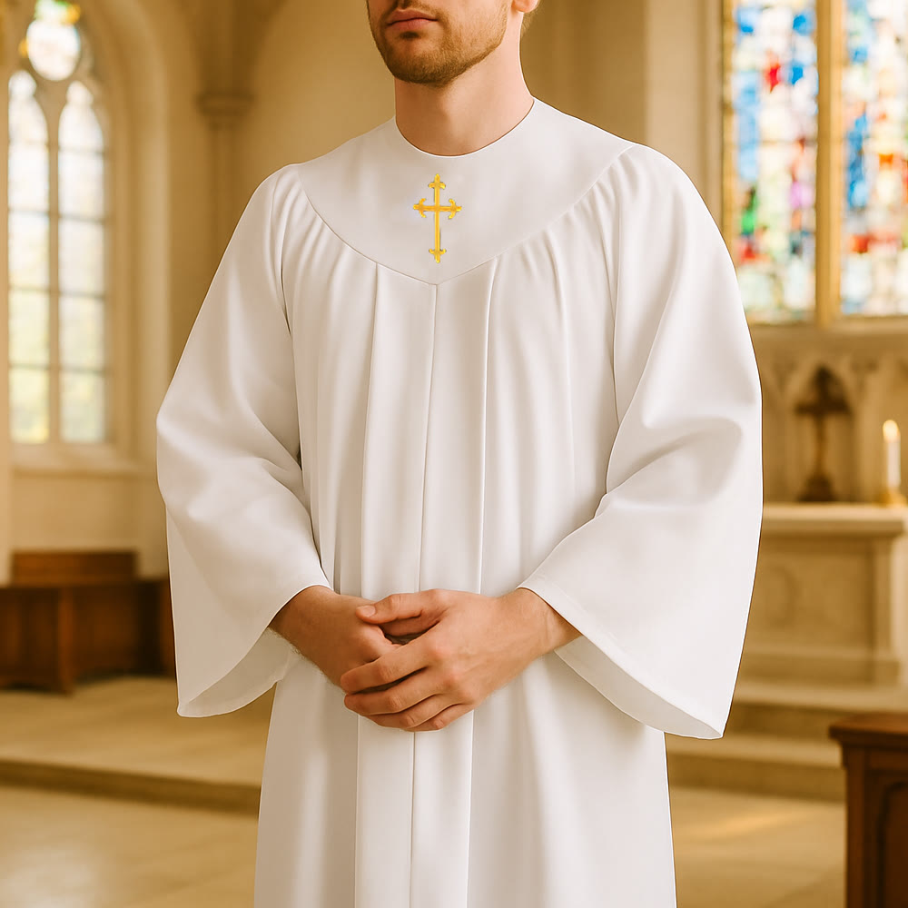 Christianartworkshop Divine Clergy Robe for Religious Services - Cross Accent Yoke - White - 3XL - image 0