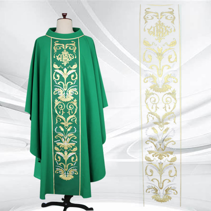 Christianartworkshop Multi - Colored Chasuble With Cross, Chalice & Wheat - Grape Motifs - Green - One Size FIts Most - image 0