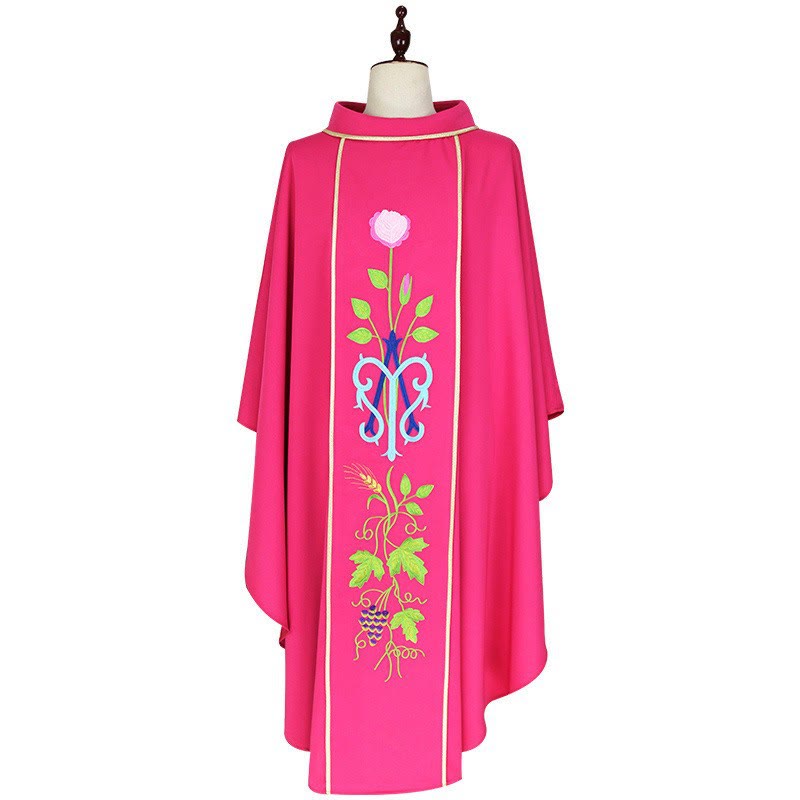 Christianartworkshop Pink Chasuble Featuring Rose, Grape & Wheat Designs - Pink - One Size FIts Most - image 0