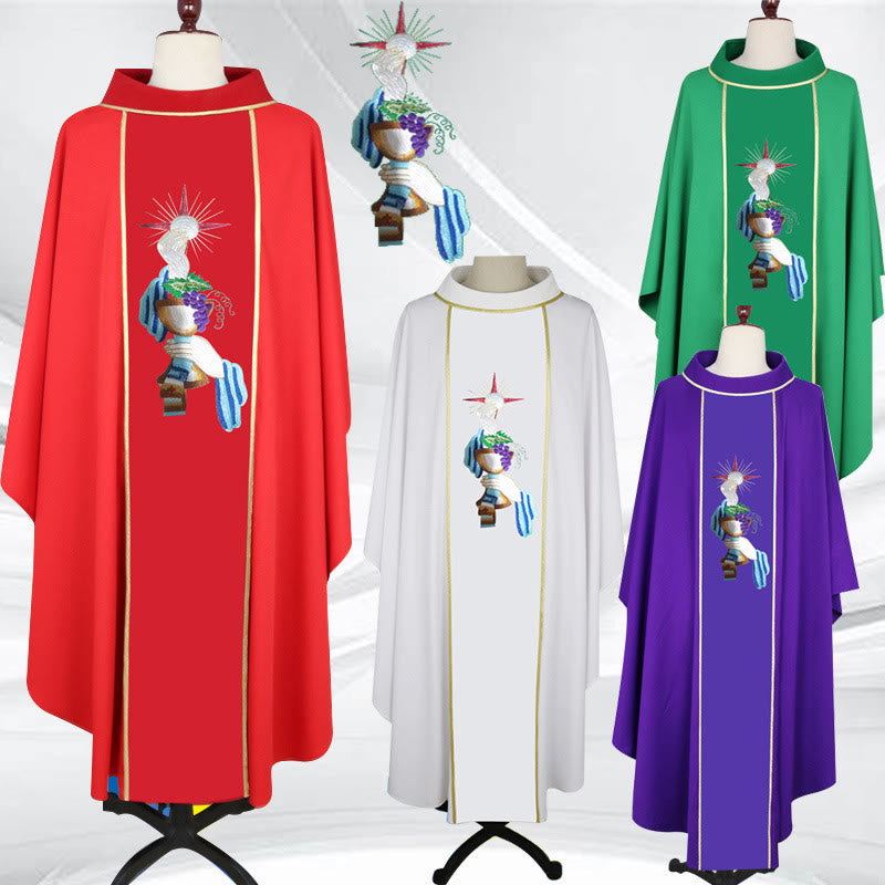 Christianartworkshop Chasuble in Four-Colored with Chalice - Grape - Hand Motifs - Red - One Size FIts Most - image 0