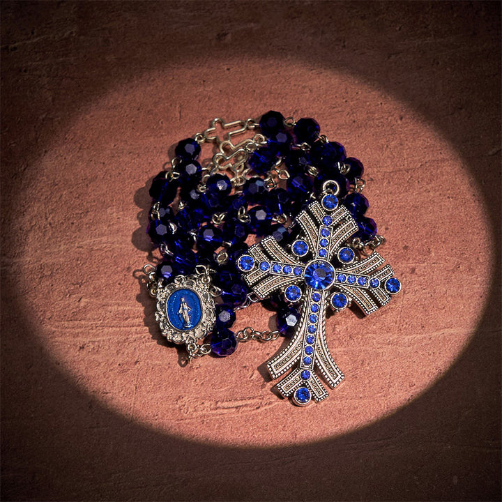 Christianartworkshop Miraculous Medal & Cross of 8 mm Polyhedron Blue Crystal Alloy Chain Rosary - image 6