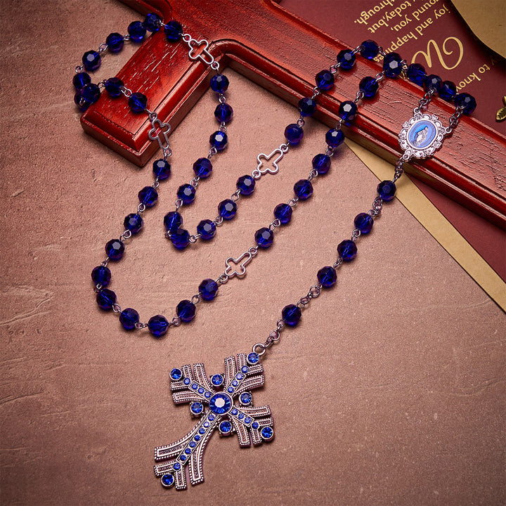 Christianartworkshop Miraculous Medal & Cross of 8 mm Polyhedron Blue Crystal Alloy Chain Rosary - image 5