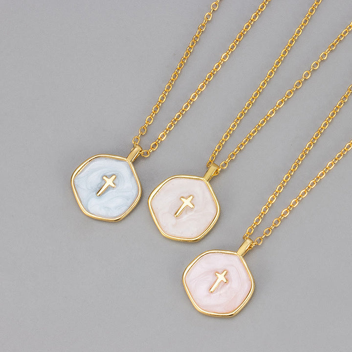 Christianartworkshop Geometric Cross Pendant Necklace in Pastel Hues - image 4