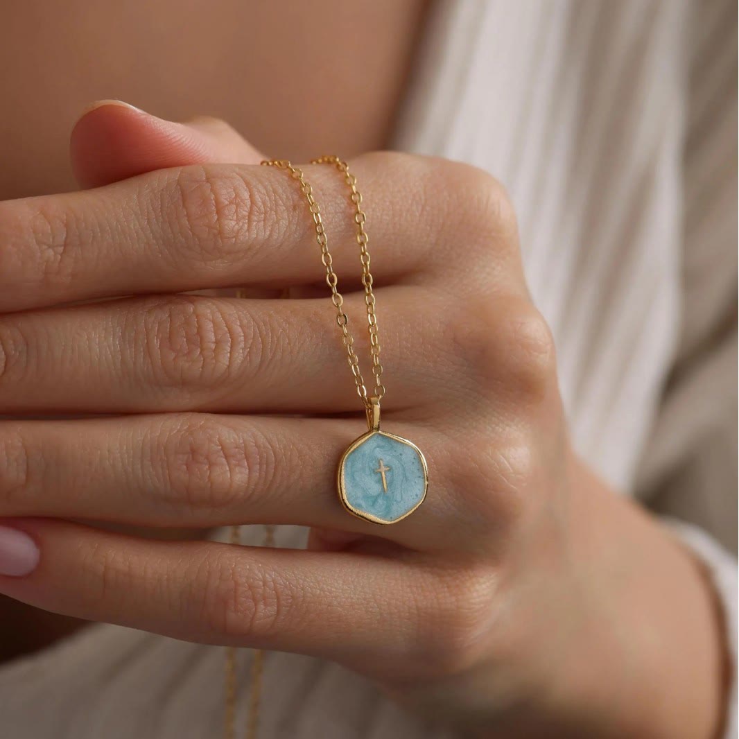 Christianartworkshop Geometric Cross Pendant Necklace in Pastel Hues - image 10