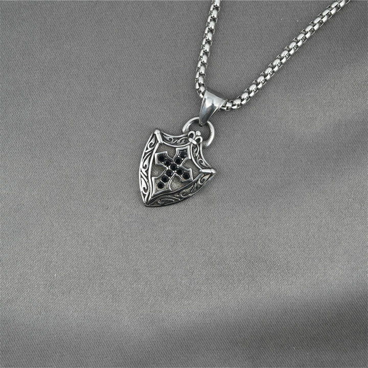 Christianartworkshop Ornate Shield - Shaped Crucifix Necklace with Black Zircons Inlays - image 2