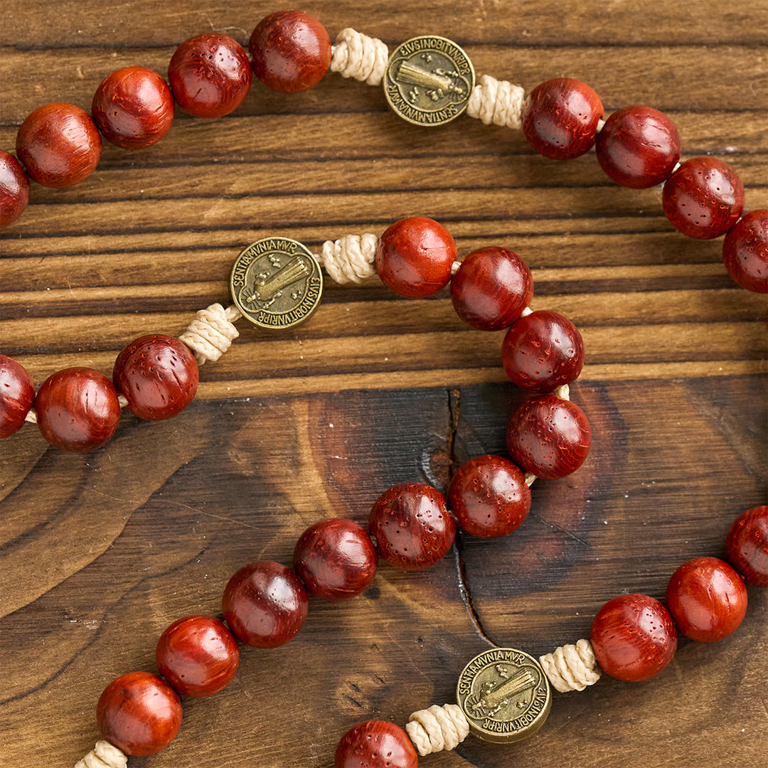 Christianartworkshop Traditional Earth-Red Beads Rosary with Antique Our Lady & St. Benedict: Guarded by Grace - image 7