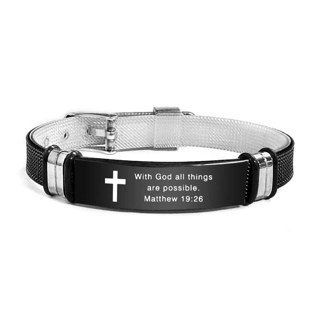 Christianartworkshop Multi - Styled Motivational Cross Bracelet with Bible Verses - Black&Silver PVC 19:26 - image 42