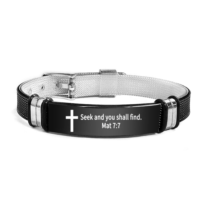 Christianartworkshop Multi - Styled Motivational Cross Bracelet with Bible Verses - Black&Silver PVC 7:7 - image 51