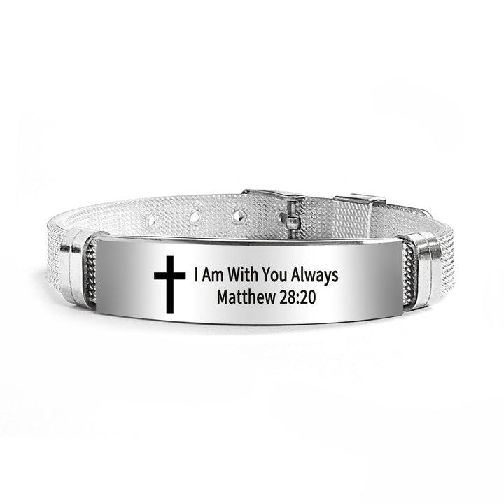 Christianartworkshop Multi - Styled Motivational Cross Bracelet with Bible Verses - Black PVC 28:20 - image 68