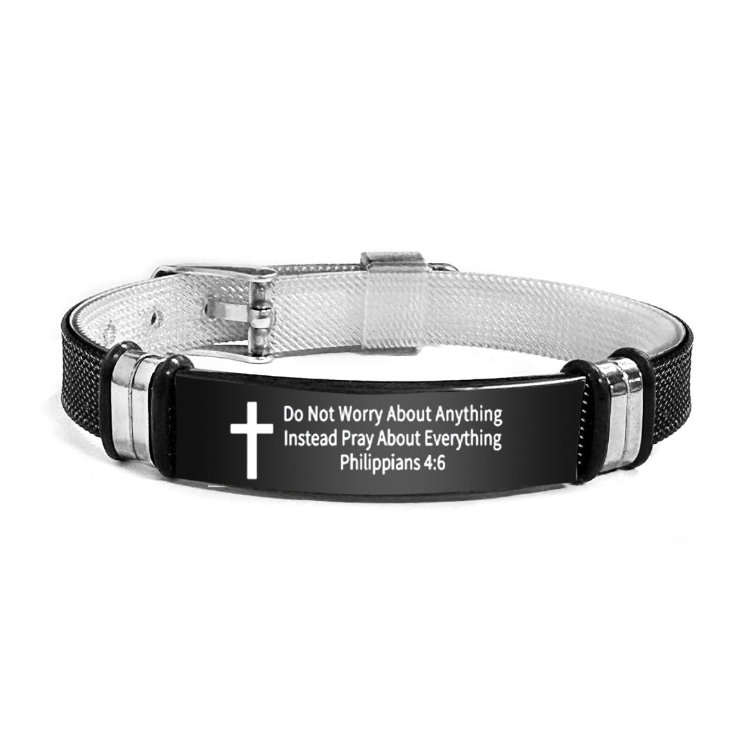 Christianartworkshop Multi - Styled Motivational Cross Bracelet with Bible Verses - Black&Silver PVC 4:6 - image 49