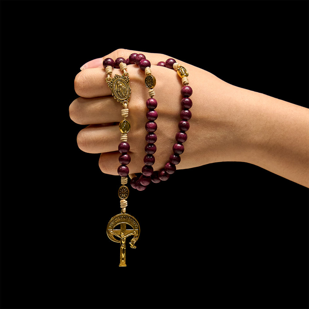 Christianartworkshop Marian Protection Purple-Golden Rosary with Ornate Halo Crucifix: Royal Tones of Faith - image 1