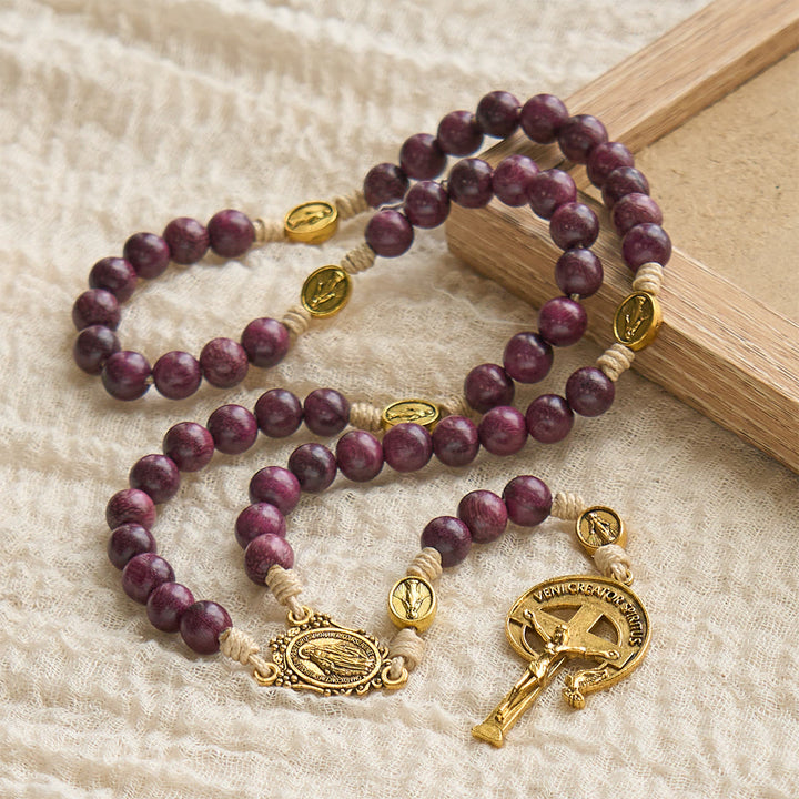 Christianartworkshop Marian Protection Purple-Golden Rosary with Ornate Halo Crucifix: Royal Tones of Faith - image 4