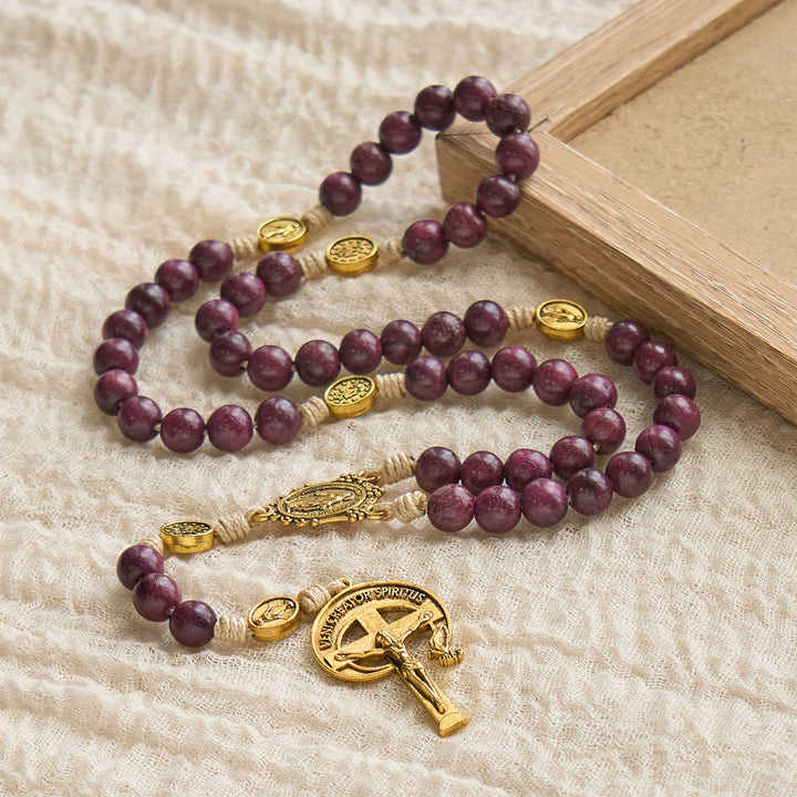 Christianartworkshop Marian Protection Purple-Golden Rosary with Ornate Halo Crucifix: Royal Tones of Faith - image 5
