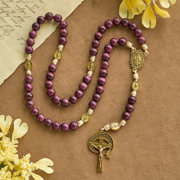 Christianartworkshop Marian Protection Purple-Golden Rosary with Ornate Halo Crucifix: Royal Tones of Faith - image 3