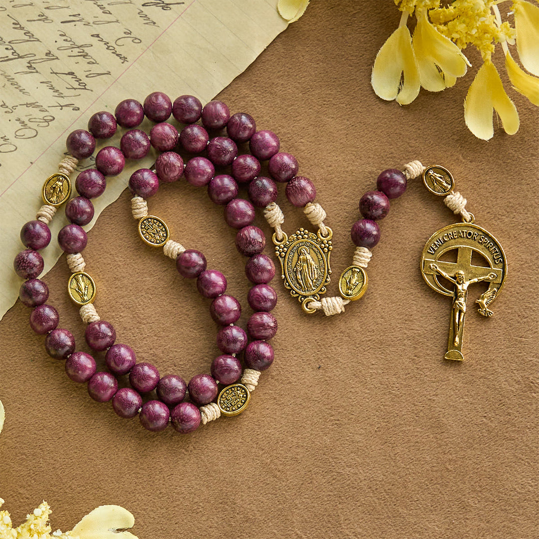 Christianartworkshop Marian Protection Purple-Golden Rosary with Ornate Halo Crucifix: Royal Tones of Faith - Purple-Golden - image 0
