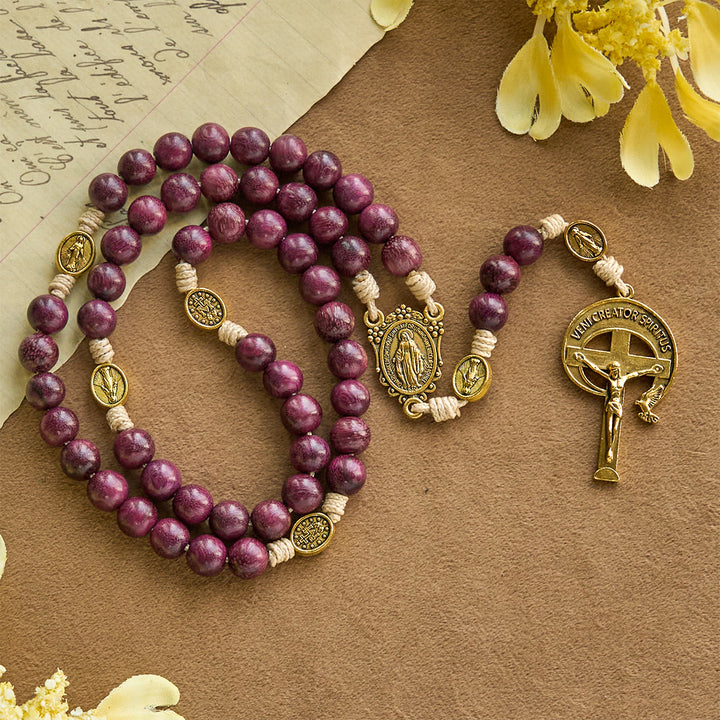Christianartworkshop Marian Protection Purple-Golden Rosary with Ornate Halo Crucifix: Royal Tones of Faith - Purple-Golden - image 0