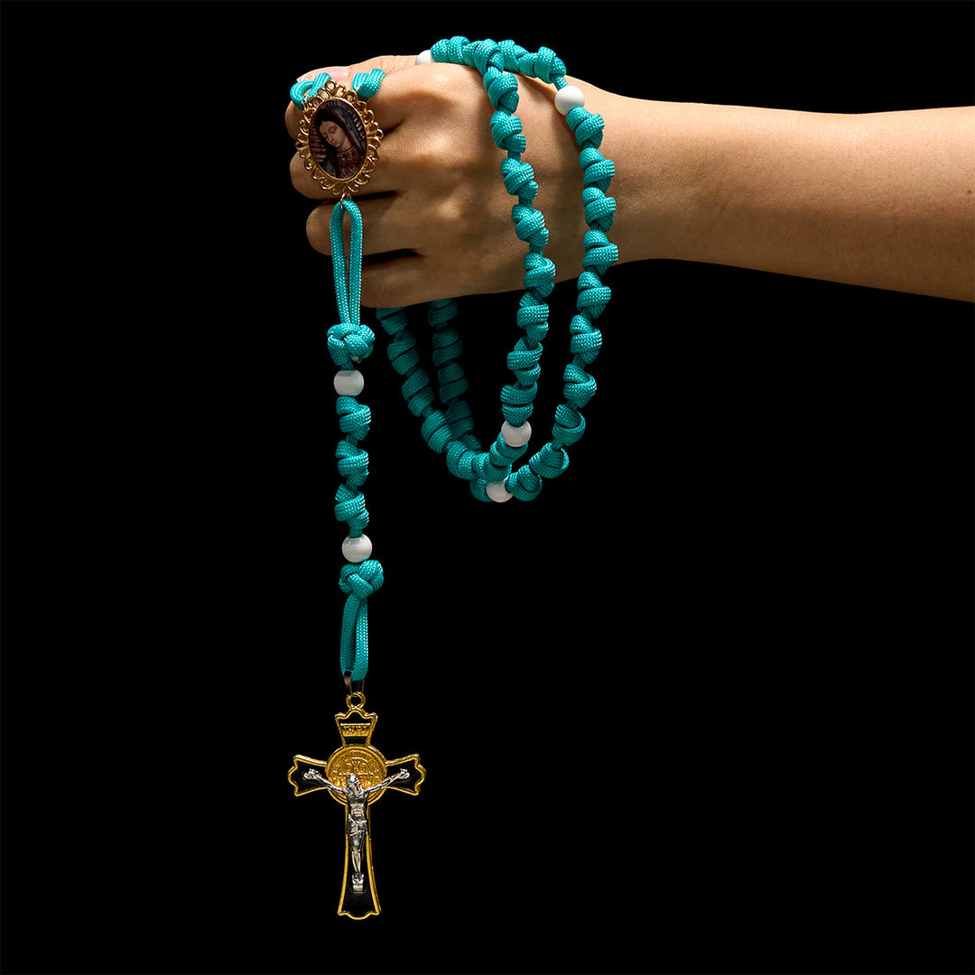 Christianartworkshop Vibrant Turquoise Knotted Rosary with Guadalupe Cameo: Strong Grip, Holy Focus - image 1